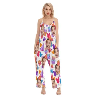 Custom Face Happy Birthday Women's Hawaiian Jumpsuit