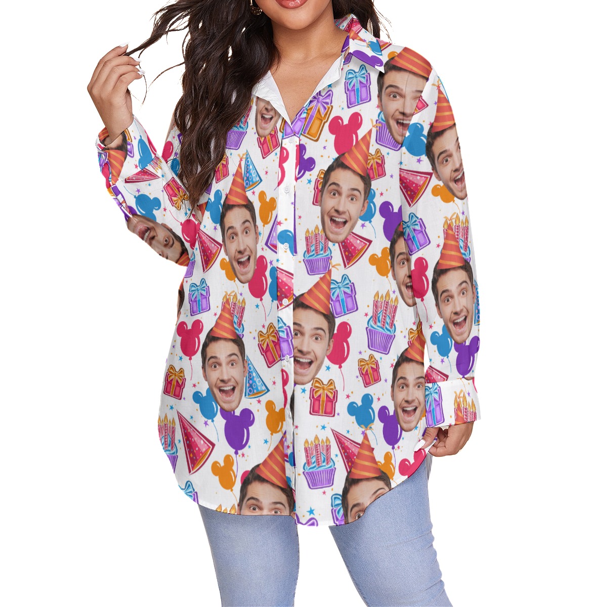 Funny Birthday Custom Face Plus Size Women's Hawaiian Shirt - variant image 1