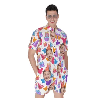 Happy Birthday Custom Face Hawaiian Romper For Men
