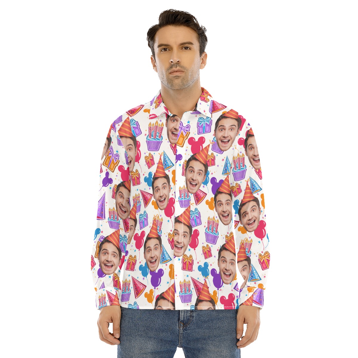 Men's Custom Face Birthday Man Long Sleeve Hawaiian Shirt - variant image 1