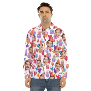 Men's Custom Face Birthday Man Long Sleeve Hawaiian Shirt