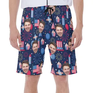 Funny Custom Face Patriotic Men's Swim Trunks