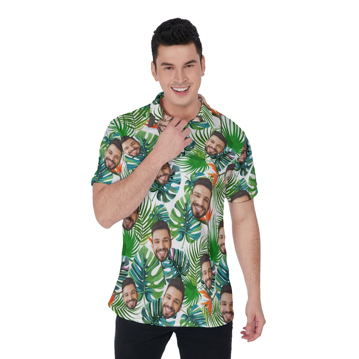 Funny Custom Face Tropical Collared Shirt For Men - variant image 1