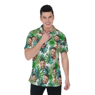 Funny Custom Face Tropical Collared Shirt For Men