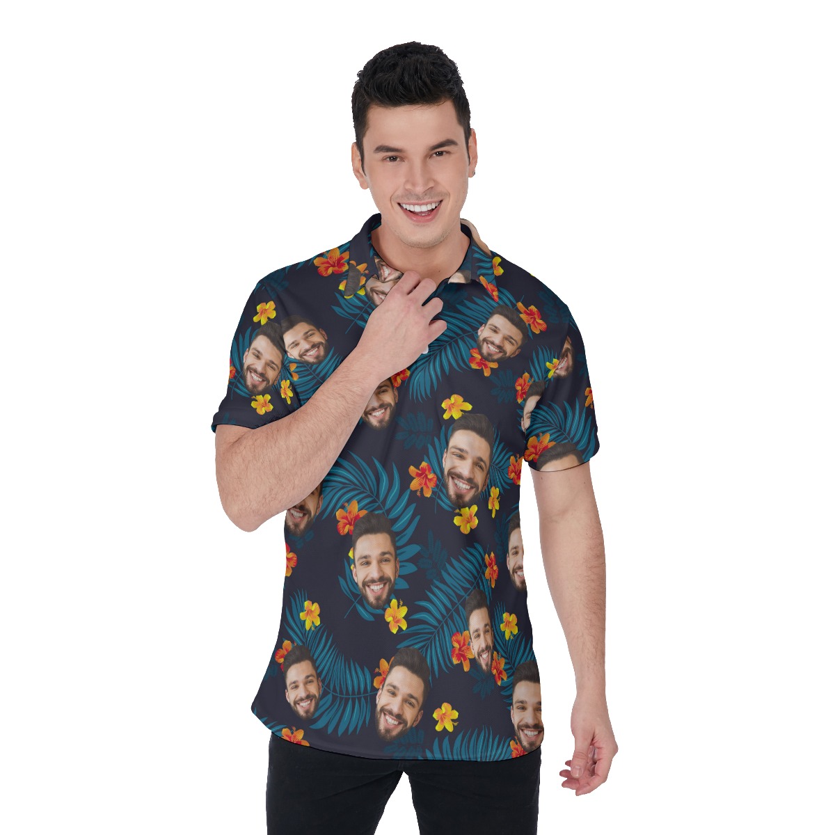 Tropical Multiple Custom Face Men's Polo Shirt - variant image 1
