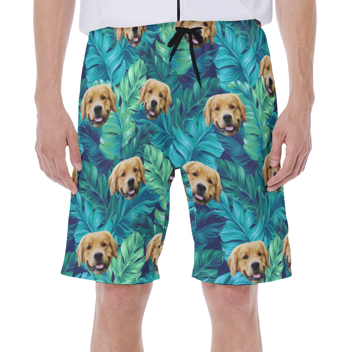 Funny Custom Dog Face Tropical Leaves Hawaiian Swimwear For Men - variant image 1