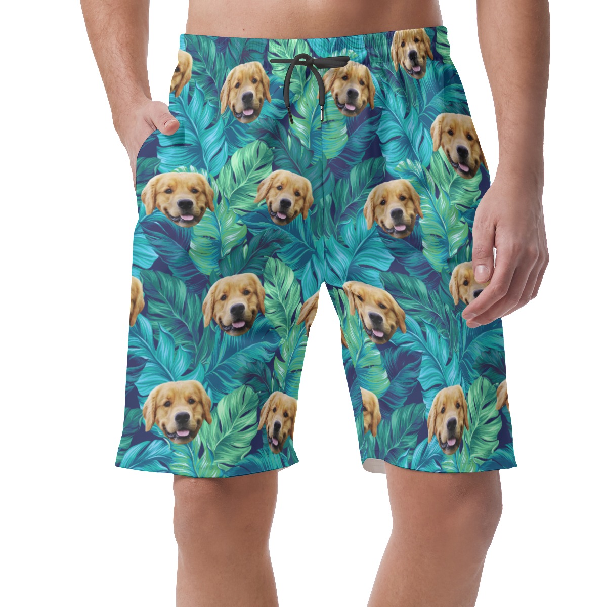 Custom Tropical Leaves Hawaiian Shorts With Dog Face - variant image 1