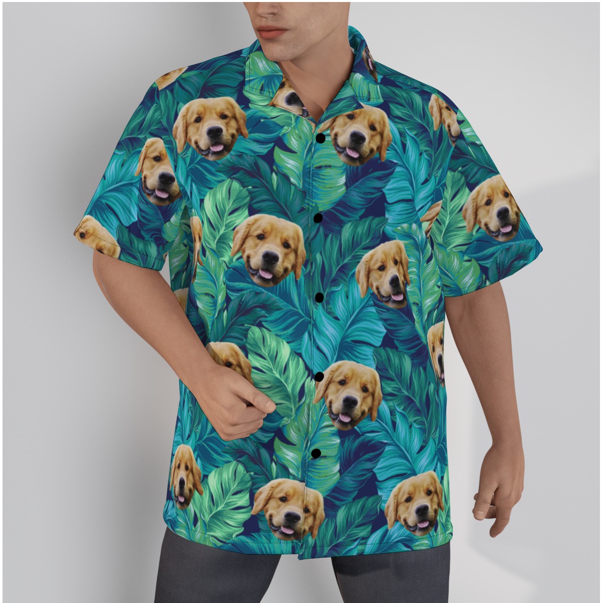 Tropical Leave Custom Pet Face Hawaiian Shirt - variant image 1