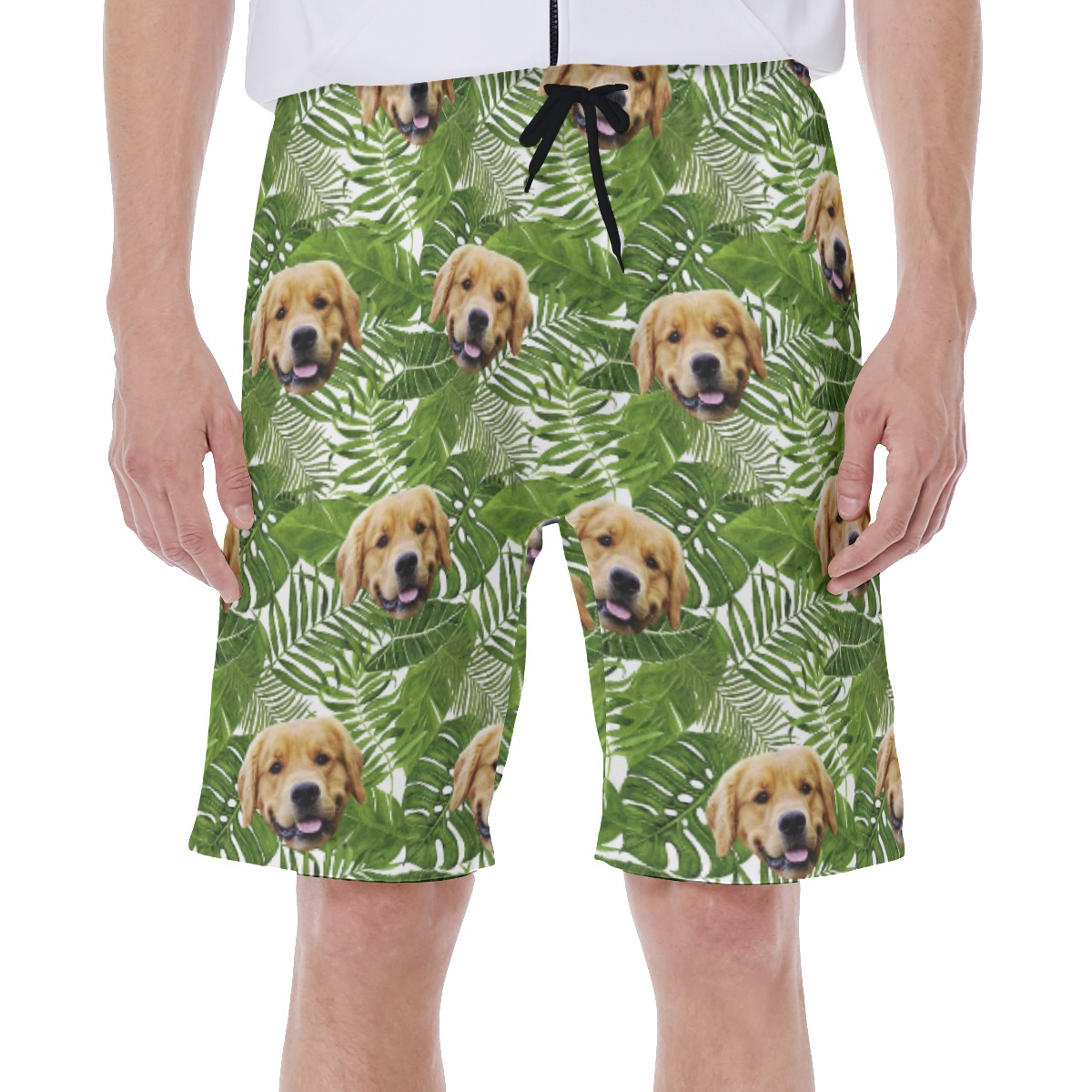 Custom Pet Face Tropical Green Hawaiian Swim Trunks - variant image 1