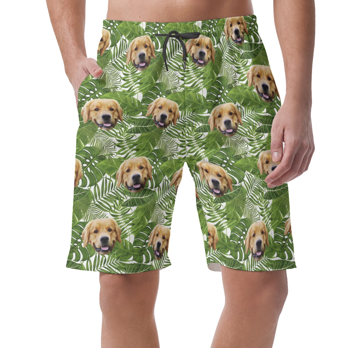 Customized Tropical Leaves Hawaiian Beach Shorts With Dog Face - variant image 1