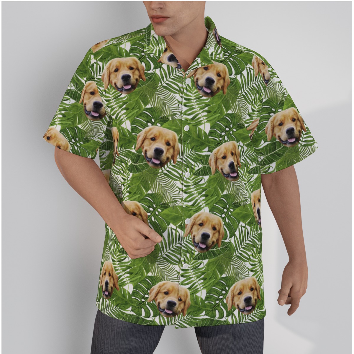 Custom Tropical Green Hawaiian Shirt With Dog Face - variant image 1