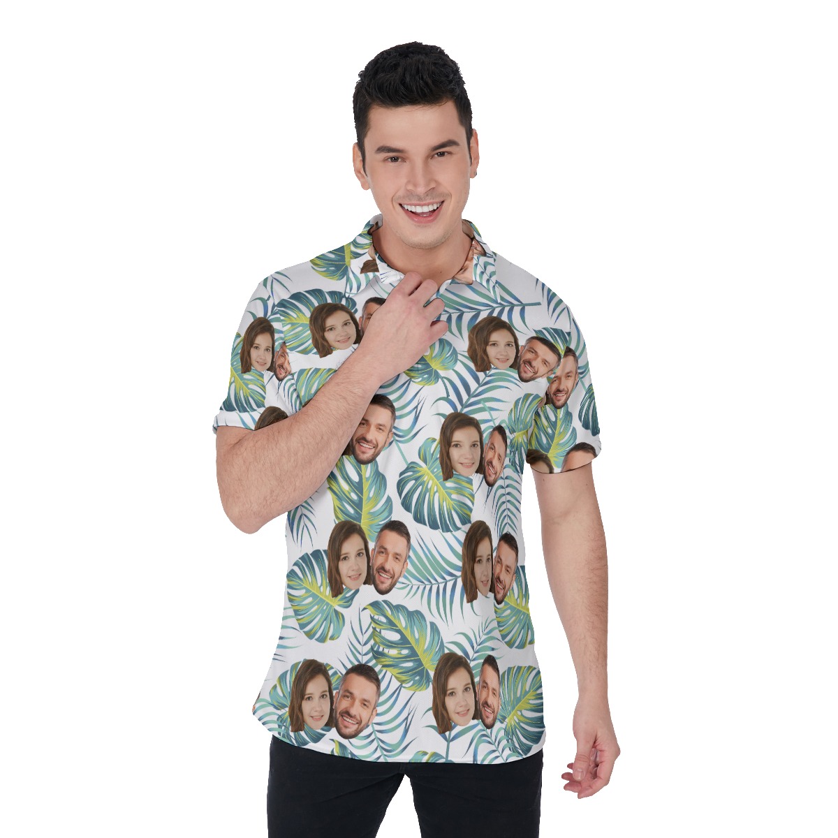 Custom Multiple Faces Polo Golf Men Shirt with Areca Palm and Monstera Leaves - variant image 1