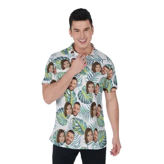 Custom Multiple Faces Polo Golf Men Shirt with Areca Palm and Monstera Leaves
