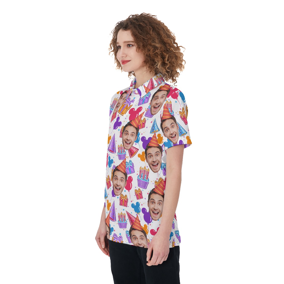 Women's Custom Face Hawaiian Polo Shirt For Birthday