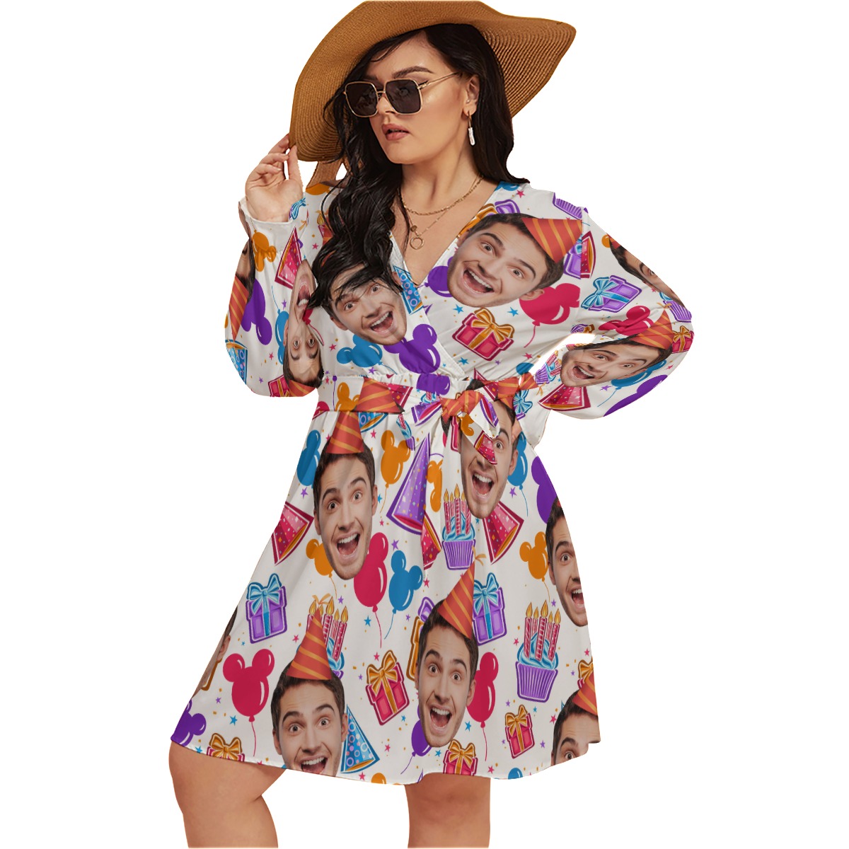 Happy Birthday Personalized Hawaiian V-neck Oversized Dress