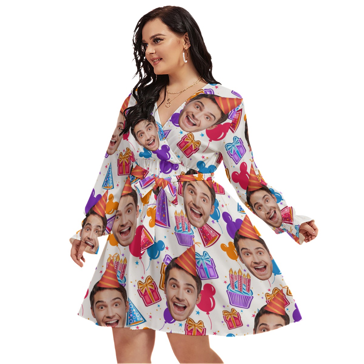 Happy Birthday Personalized Hawaiian V-neck Oversized Dress