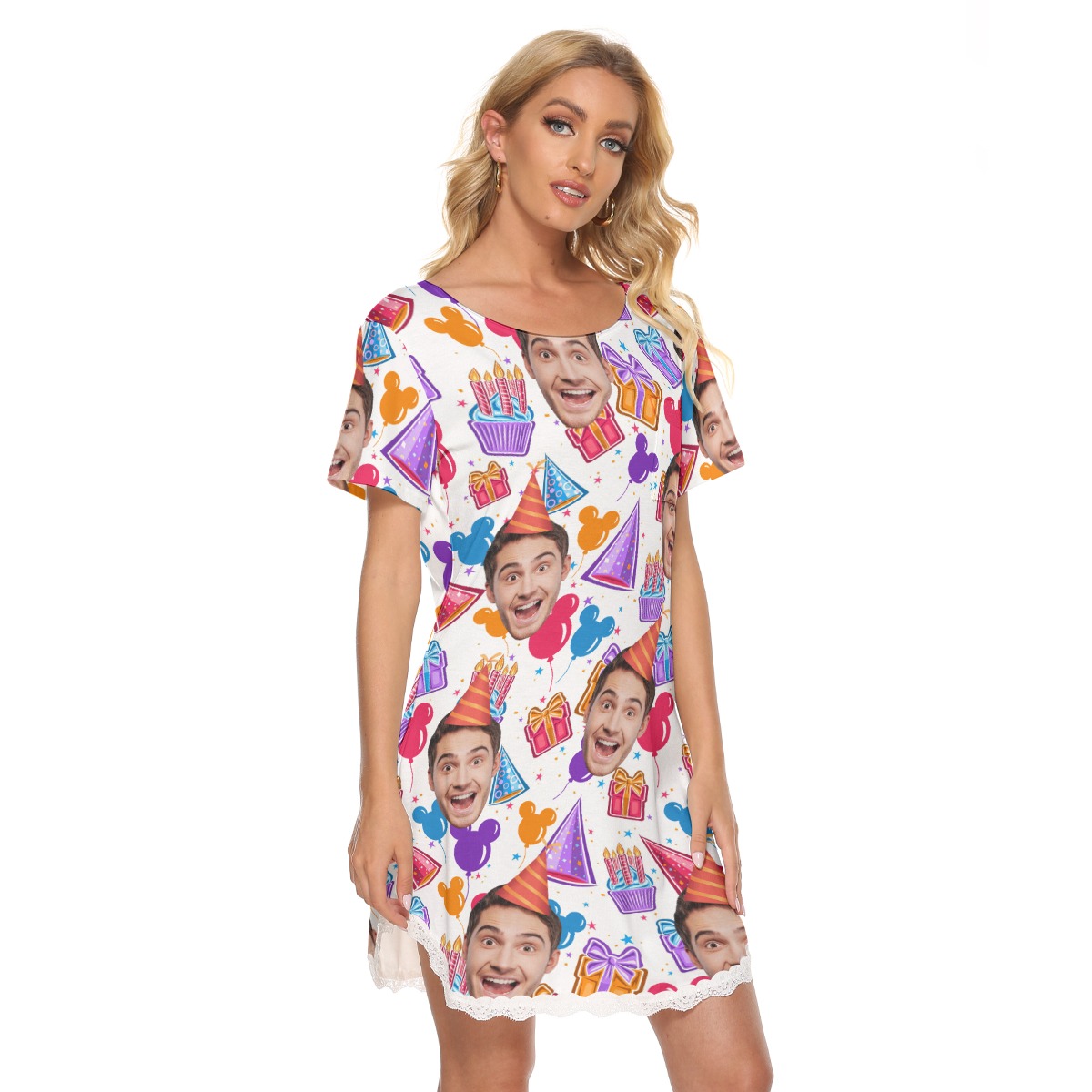 Custom Face Birthday Hawaiian Lace Dress For Women