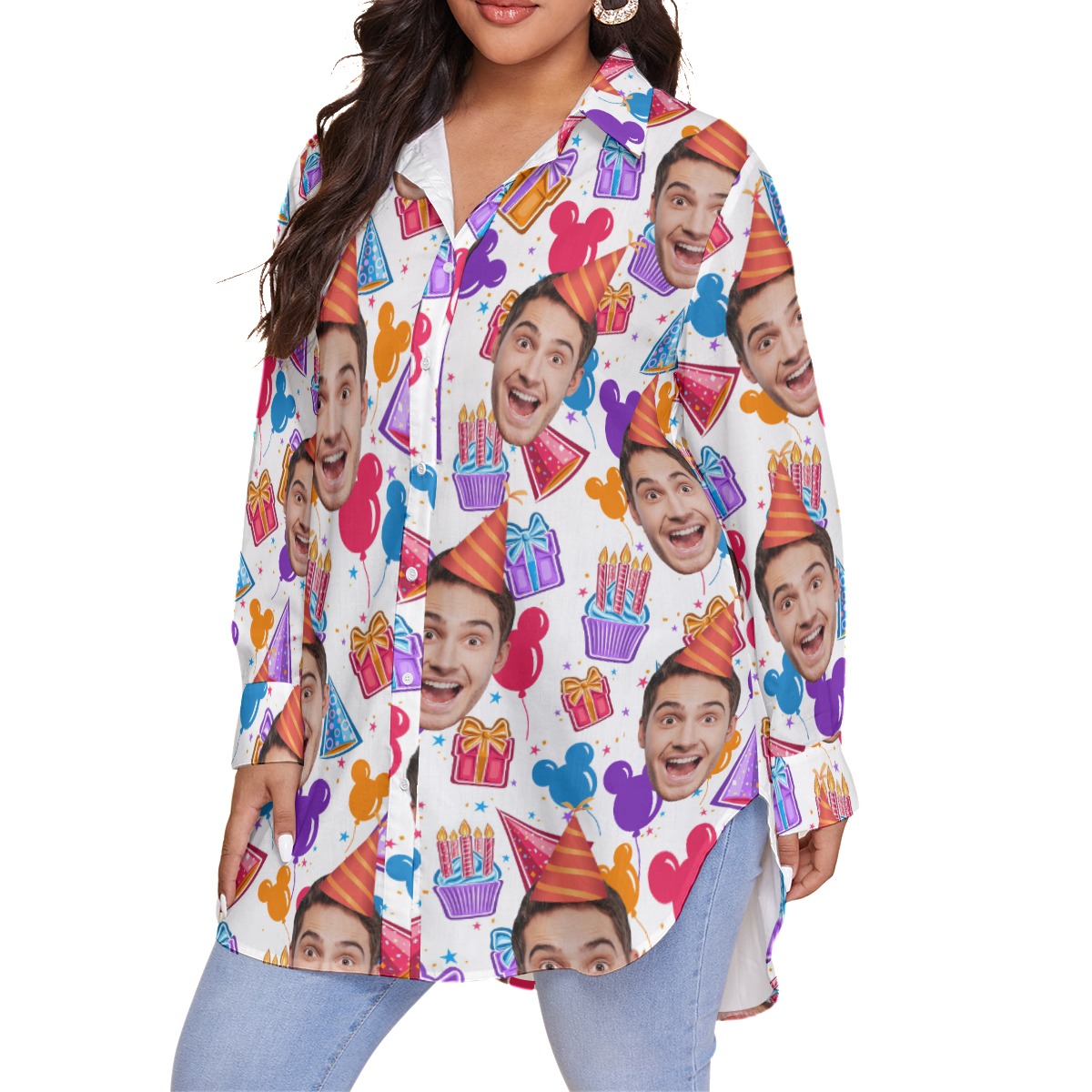 Funny Birthday Custom Face Plus Size Women's Hawaiian Shirt