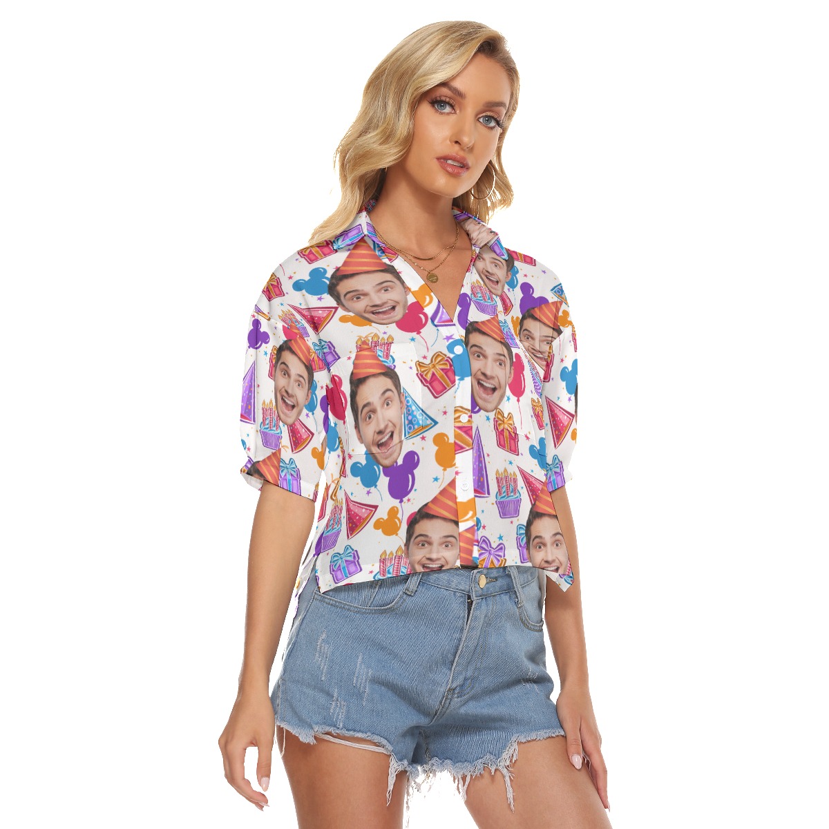 Birthday Custom Face Crop Top Hawaiian Shirt For Women