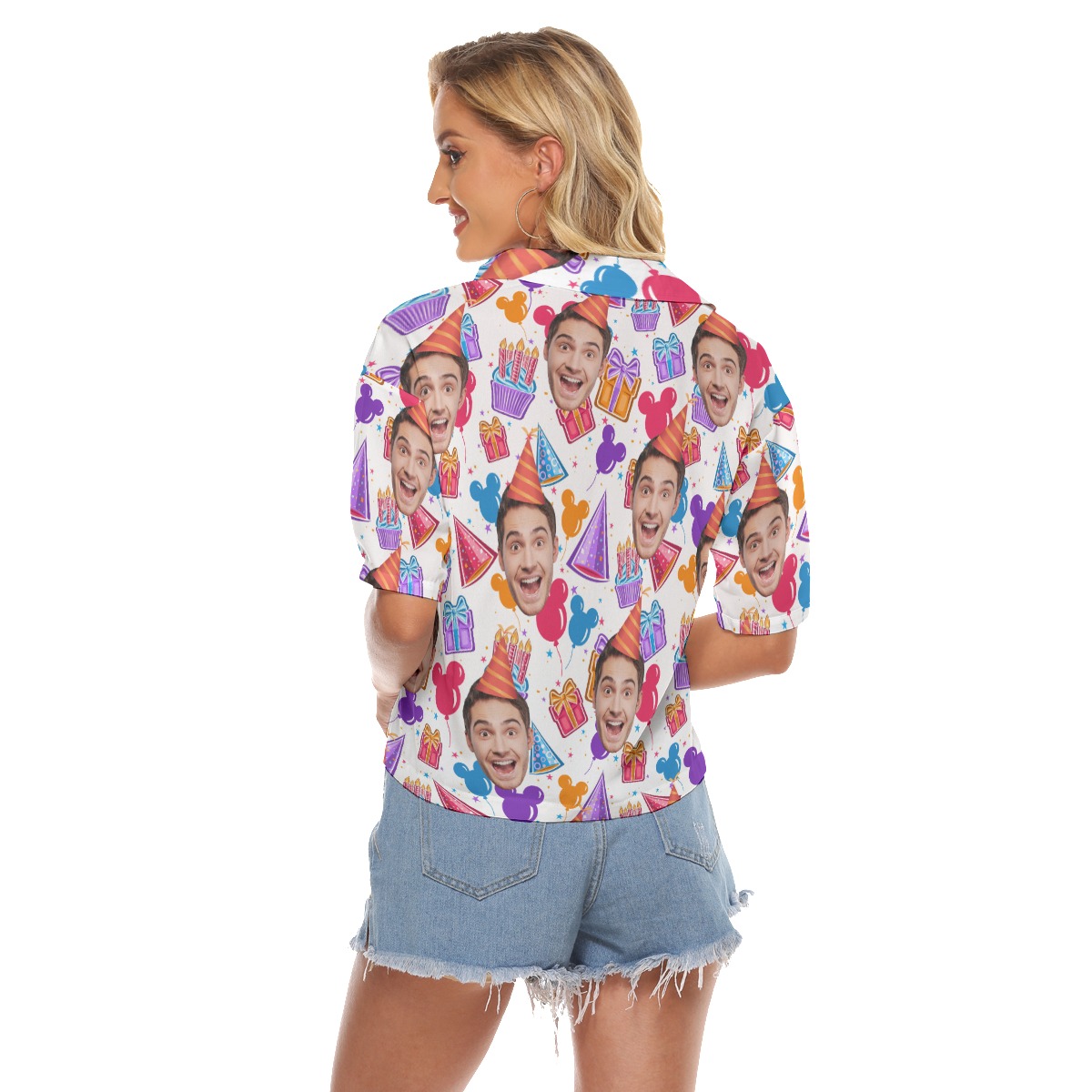 Birthday Custom Face Crop Top Hawaiian Shirt For Women