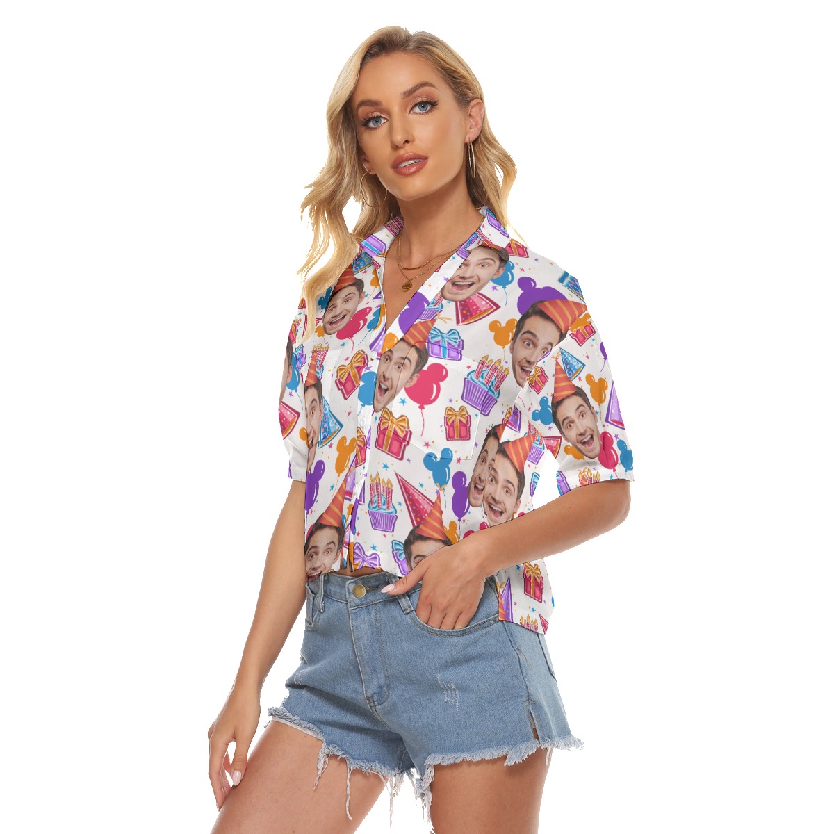Birthday Custom Face Crop Top Hawaiian Shirt For Women