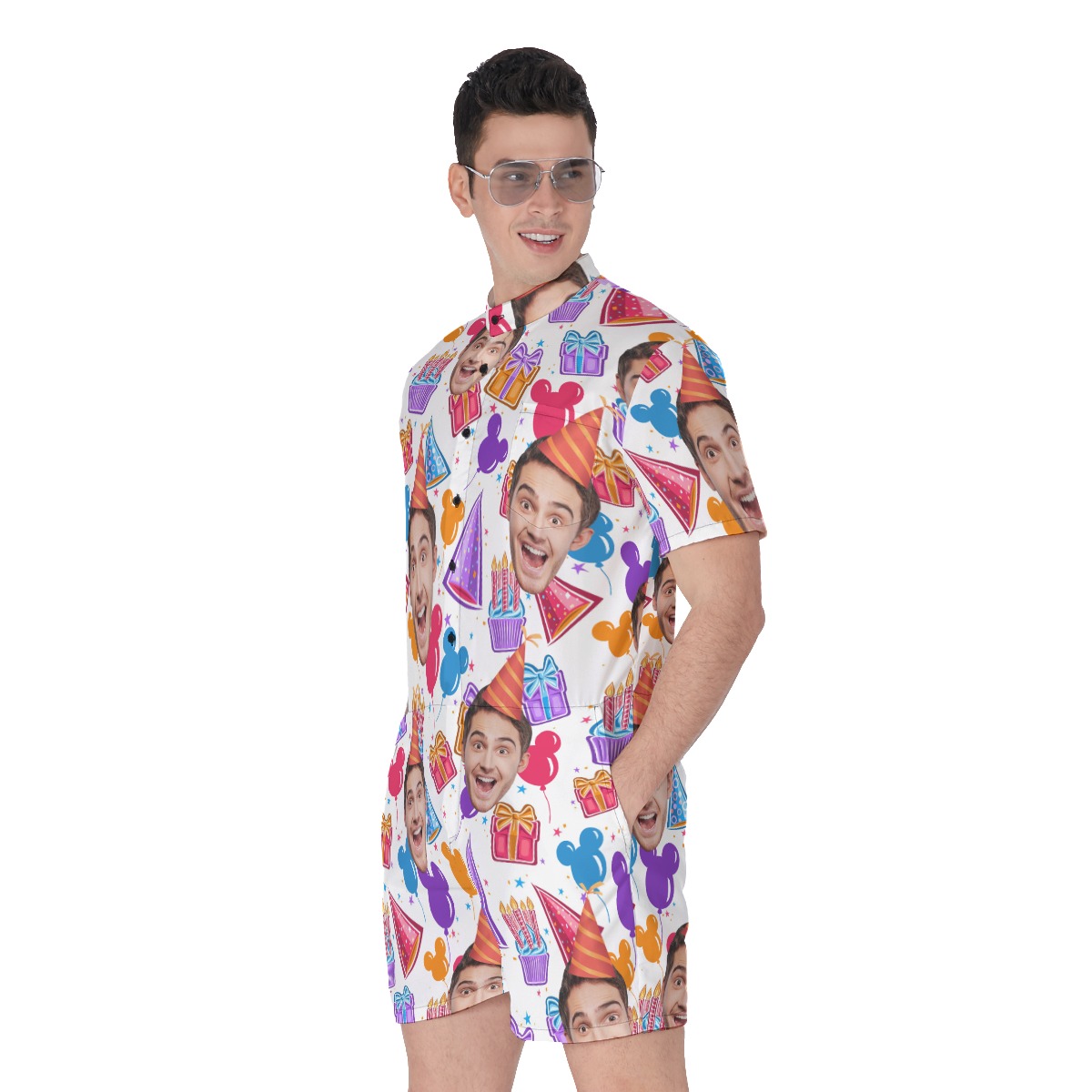 Happy Birthday Custom Face Hawaiian Romper For Men