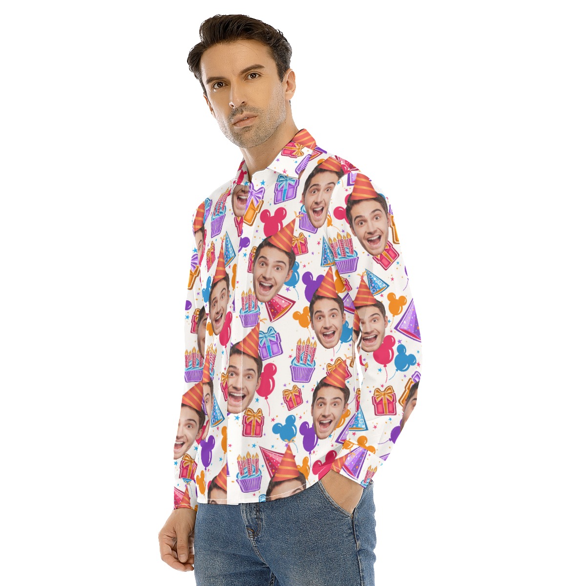 Men's Custom Face Birthday Man Long Sleeve Hawaiian Shirt