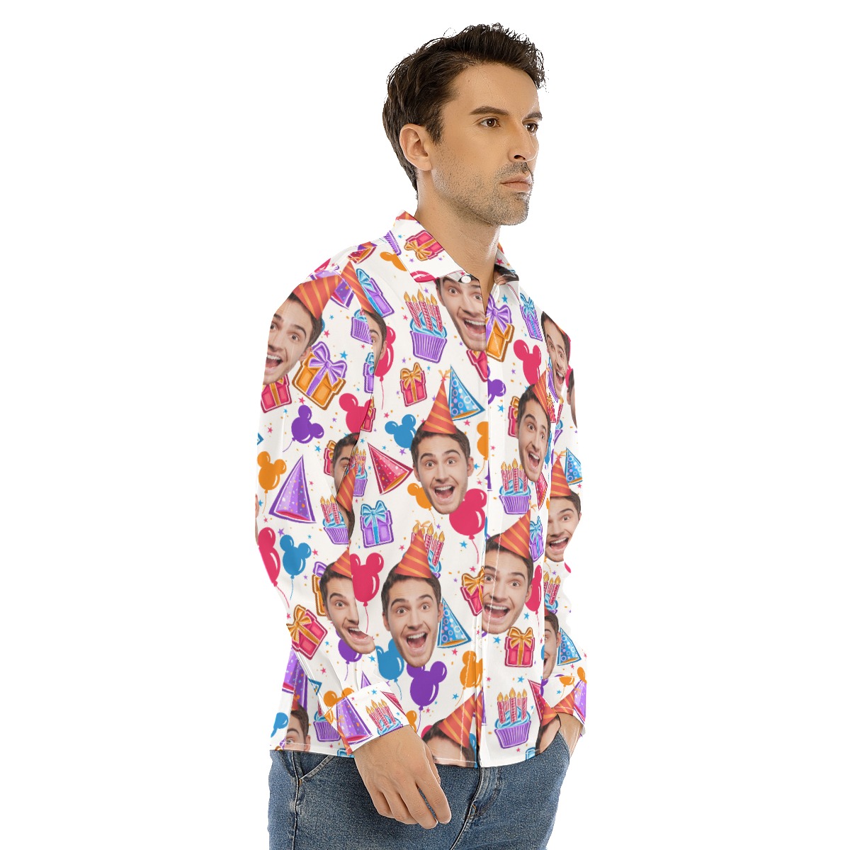 Men's Custom Face Birthday Man Long Sleeve Hawaiian Shirt