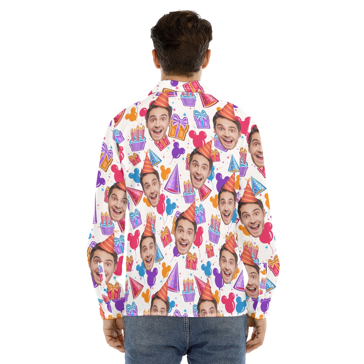 Men's Custom Face Birthday Man Long Sleeve Hawaiian Shirt