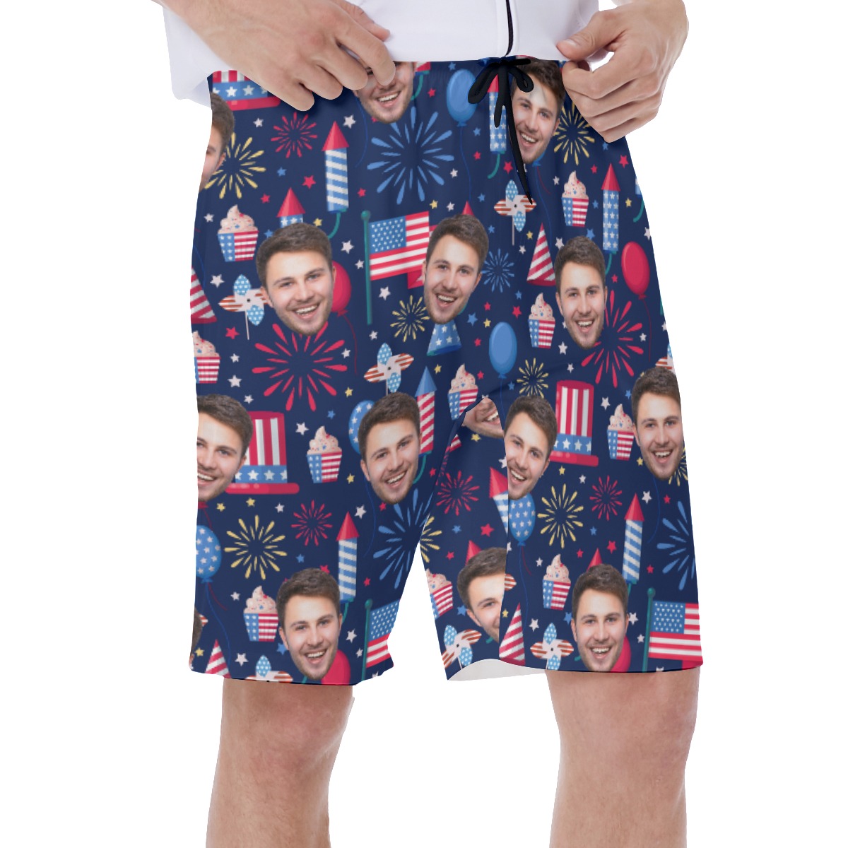 Funny Custom Face Patriotic Men's Swim Trunks
