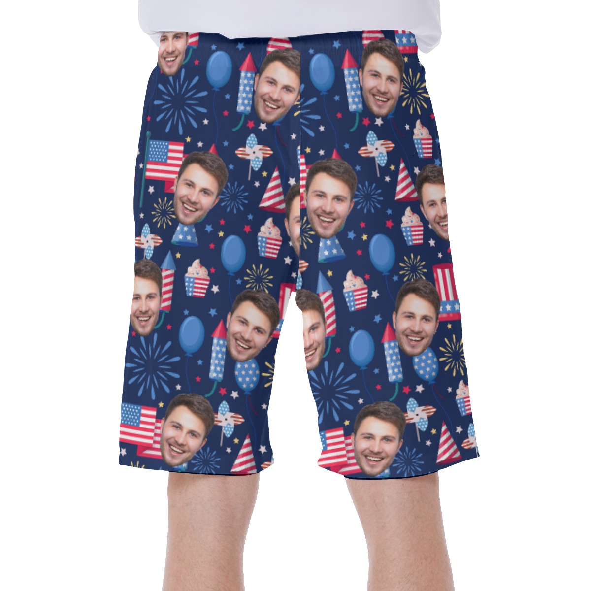 Funny Custom Face Patriotic Men's Swim Trunks