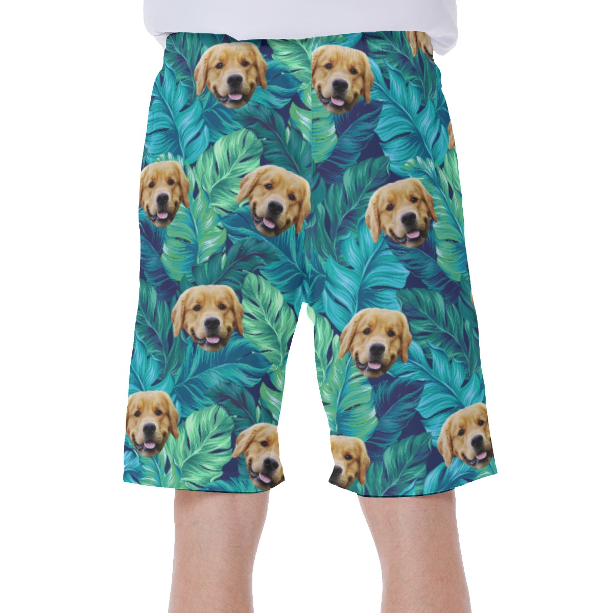 Funny Custom Dog Face Tropical Leaves Hawaiian Swimwear For Men