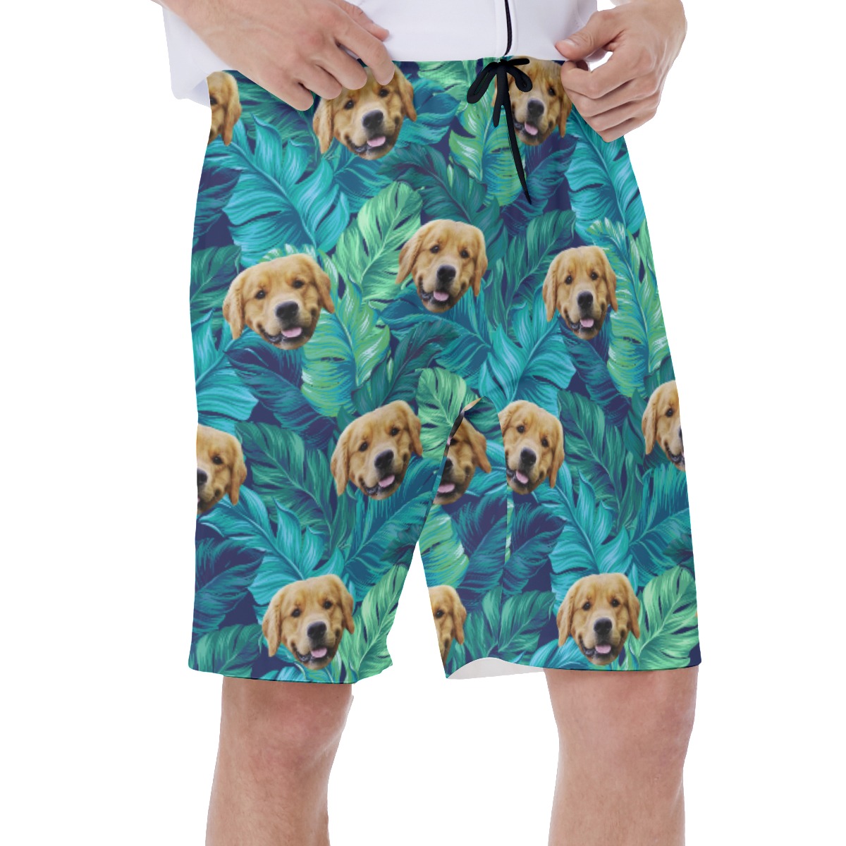 Funny Custom Dog Face Tropical Leaves Hawaiian Swimwear For Men