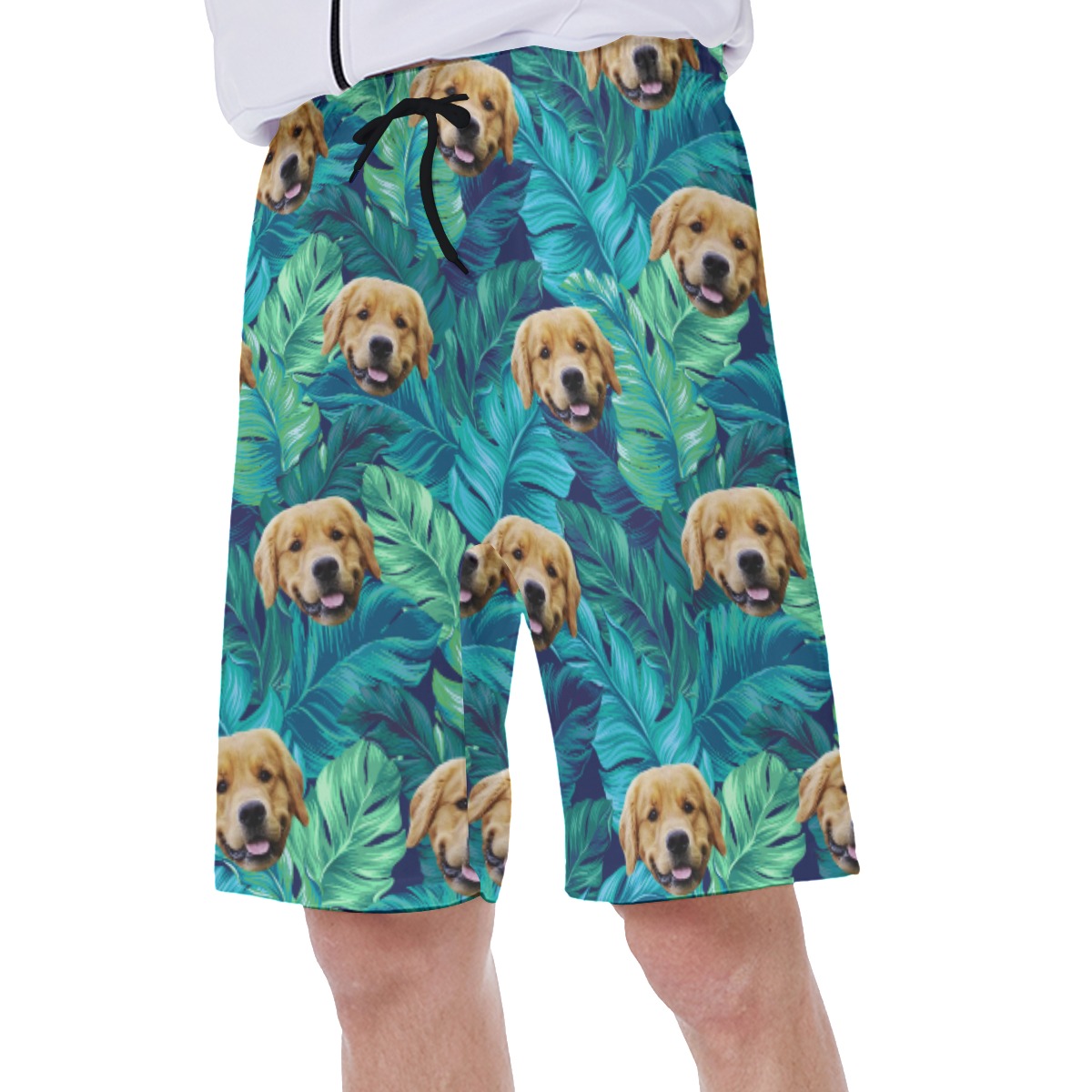 Funny Custom Dog Face Tropical Leaves Hawaiian Swimwear For Men