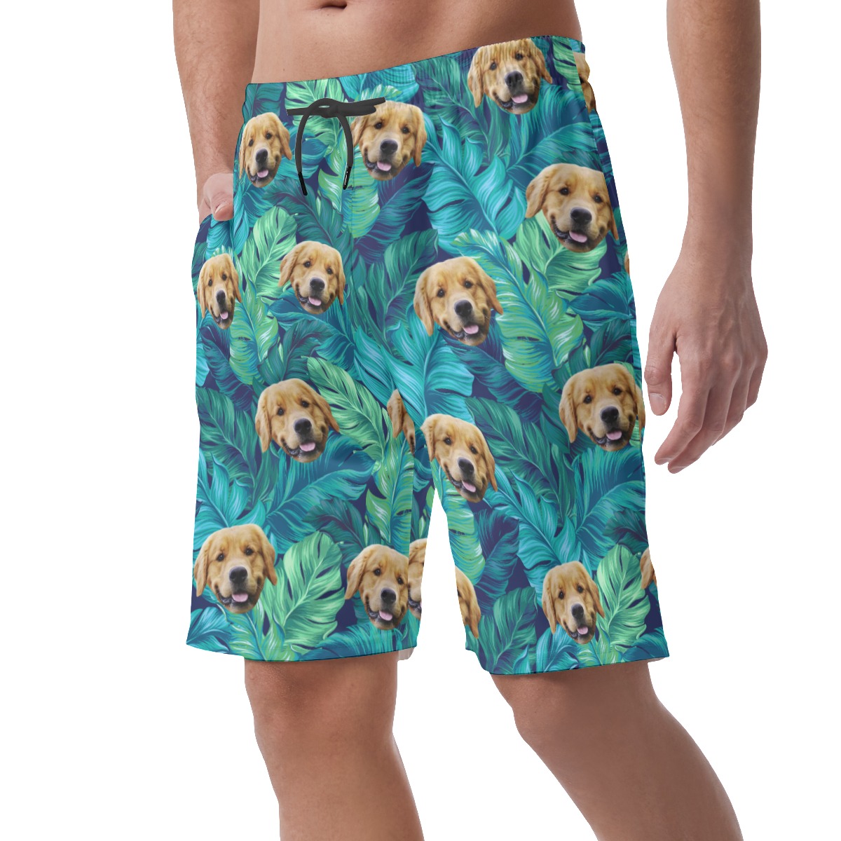 Custom Tropical Leaves Hawaiian Shorts With Dog Face