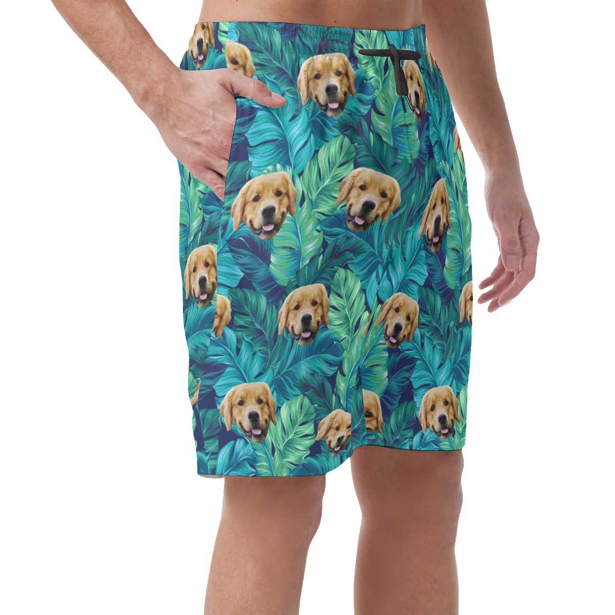 Custom Tropical Leaves Hawaiian Shorts With Dog Face