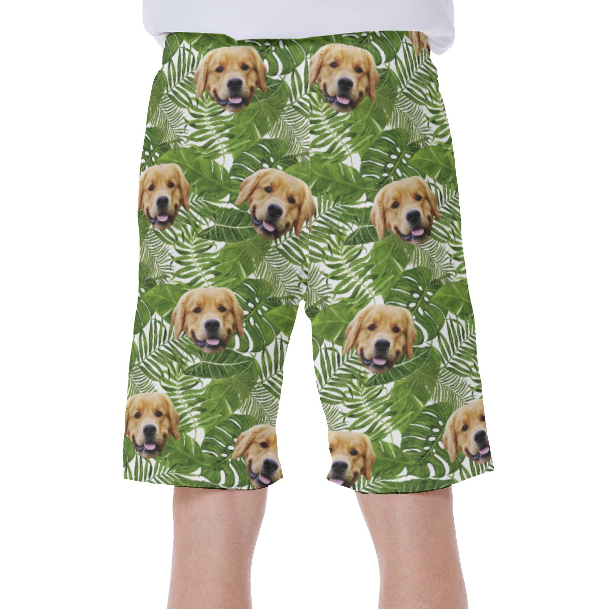 Custom Pet Face Tropical Green Hawaiian Swim Trunks