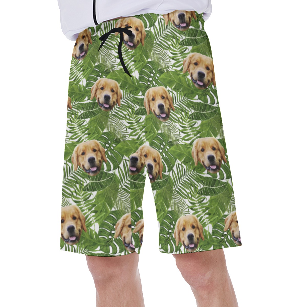Custom Pet Face Tropical Green Hawaiian Swim Trunks