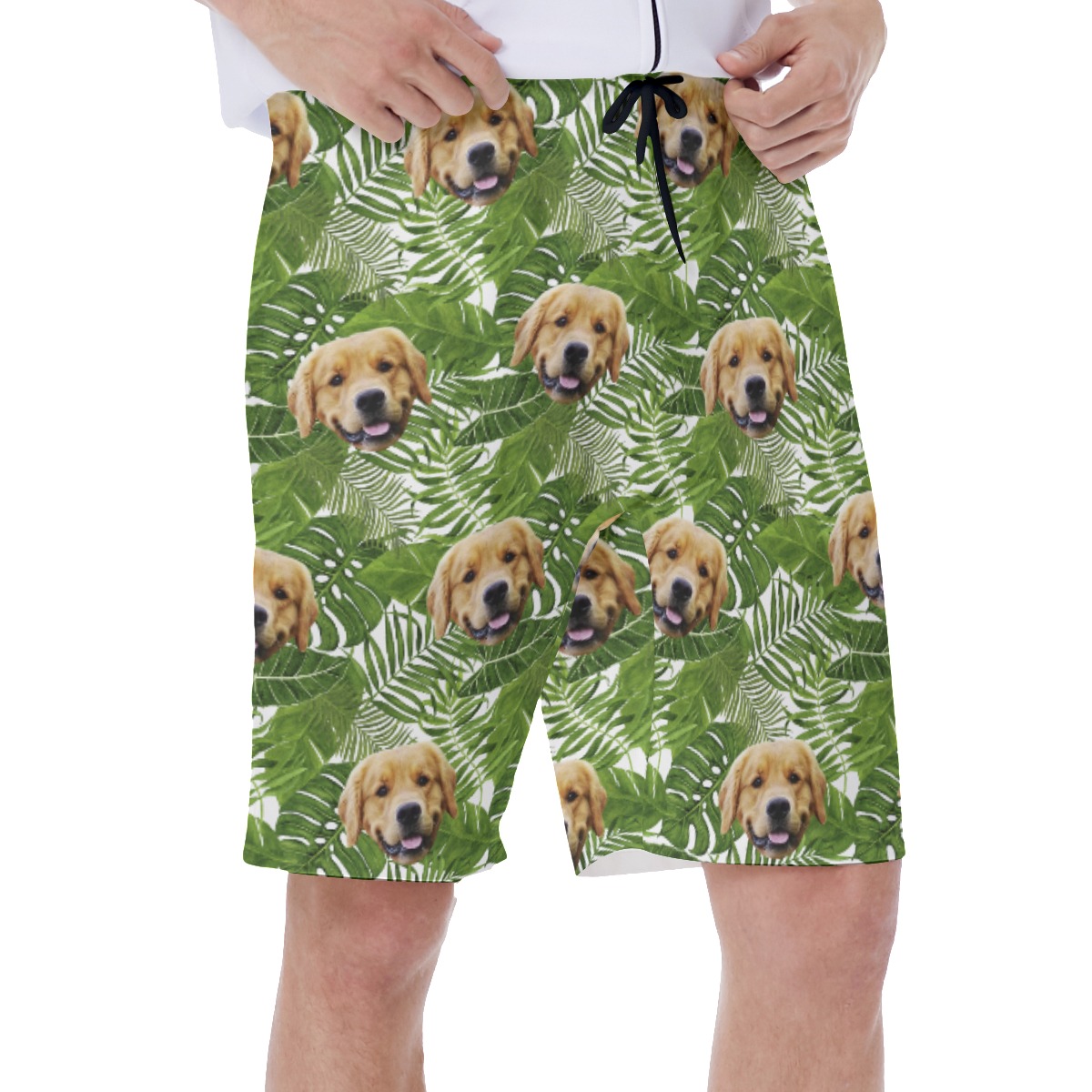 Custom Pet Face Tropical Green Hawaiian Swim Trunks