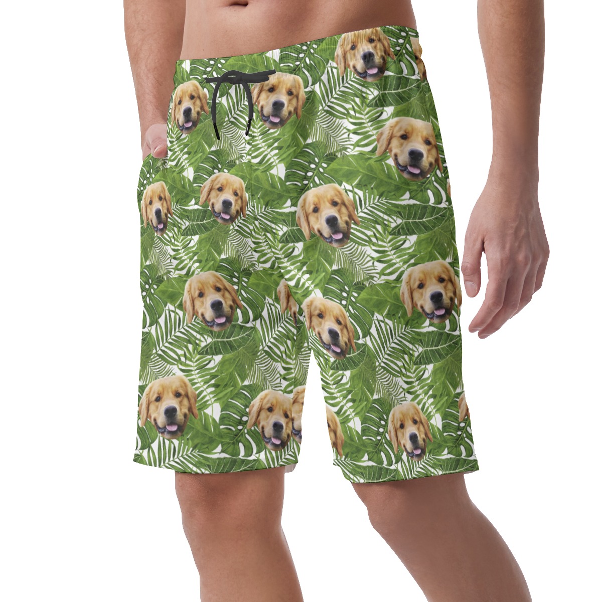 Customized Tropical Leaves Hawaiian Beach Shorts With Dog Face