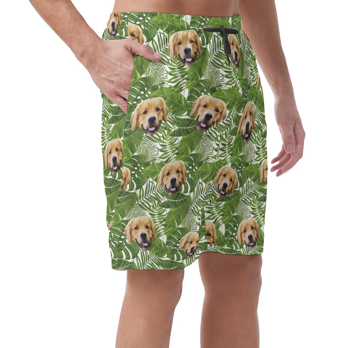 Customized Tropical Leaves Hawaiian Beach Shorts With Dog Face
