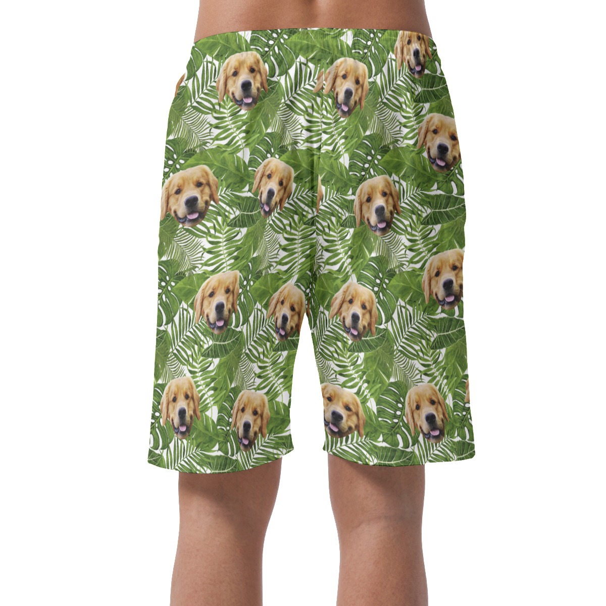 Customized Tropical Leaves Hawaiian Beach Shorts With Dog Face