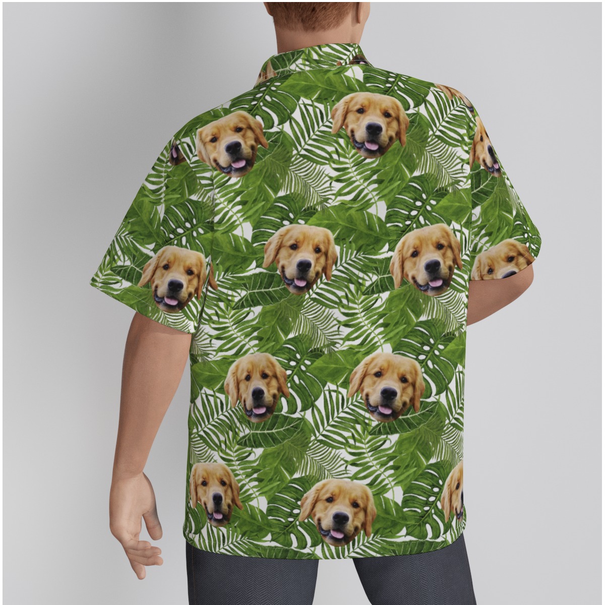 Custom Tropical Green Hawaiian Shirt With Dog Face