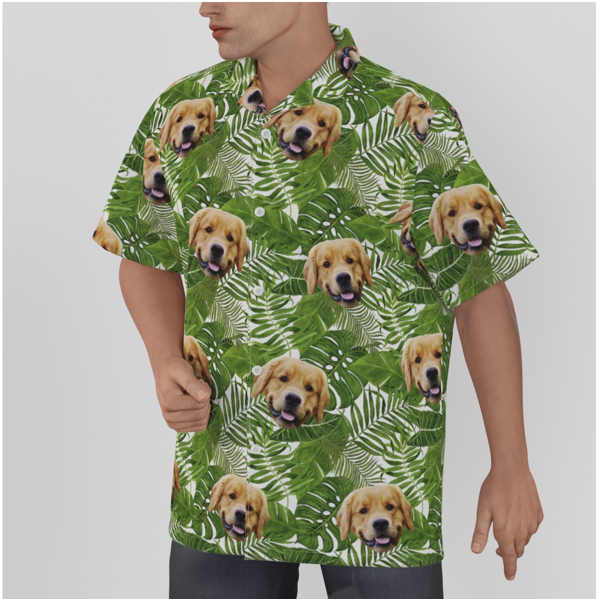 Custom Tropical Green Hawaiian Shirt With Dog Face