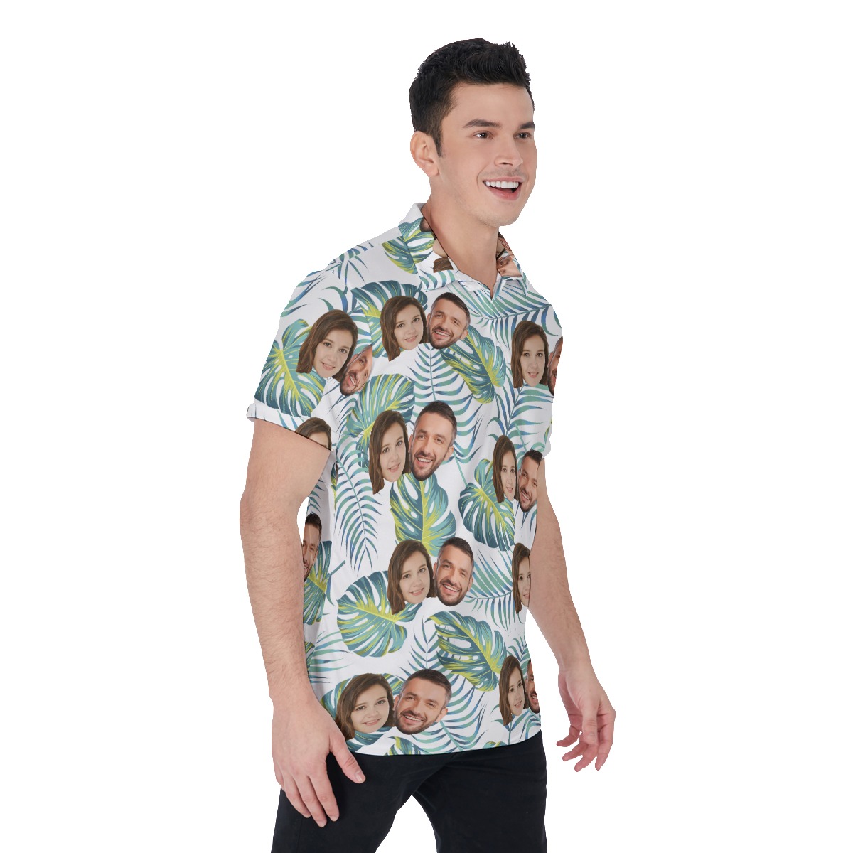 Custom Multiple Faces Polo Golf Men Shirt with Areca Palm and Monstera Leaves