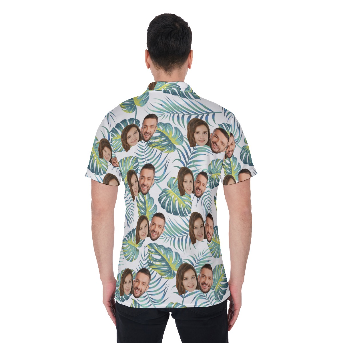 Custom Multiple Faces Polo Golf Men Shirt with Areca Palm and Monstera Leaves