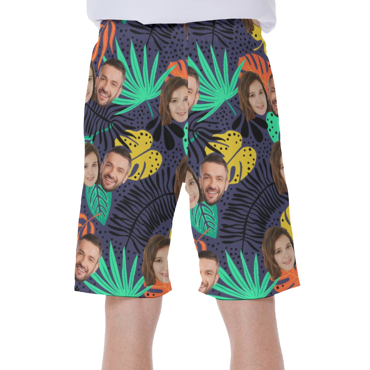Tropical Leaf Men's Swim Trunks With Custom Couple Faces