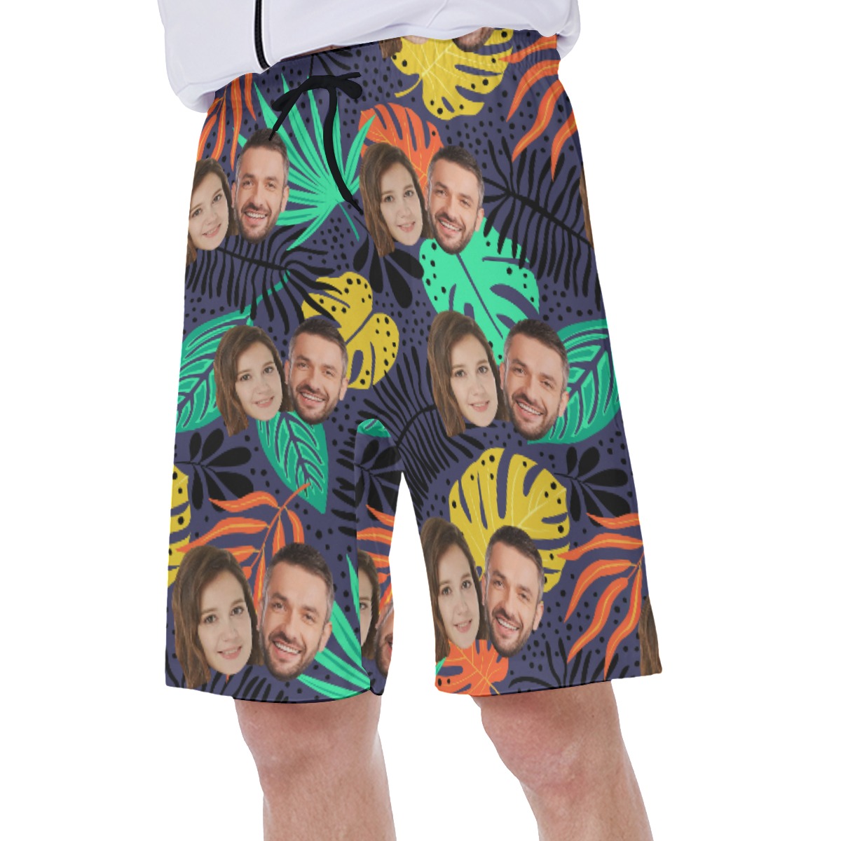 Tropical Leaf Men's Swim Trunks With Custom Couple Faces