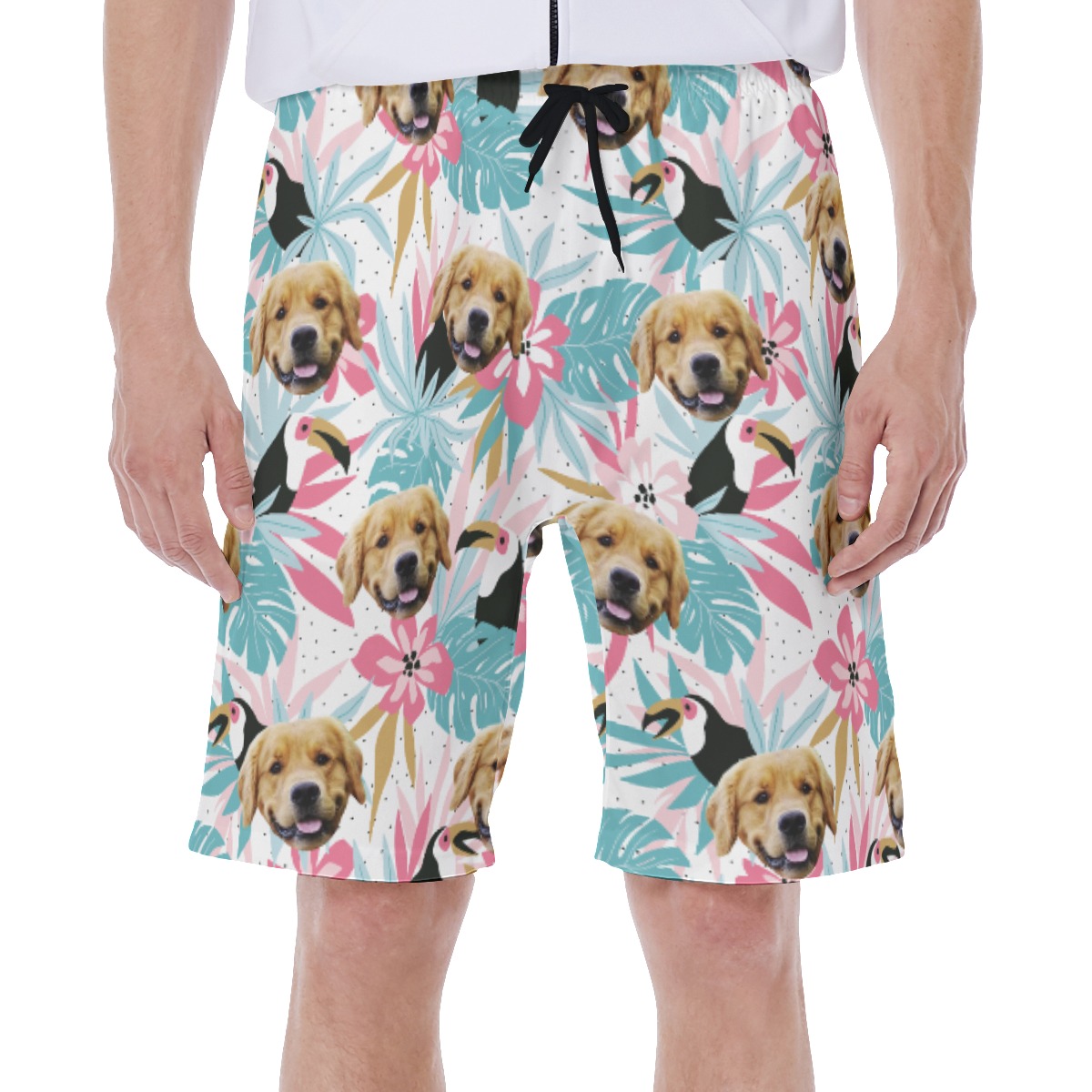 Custom Pet Face Tropical Toucans Hawaiian Swim Trunks - variant image 1