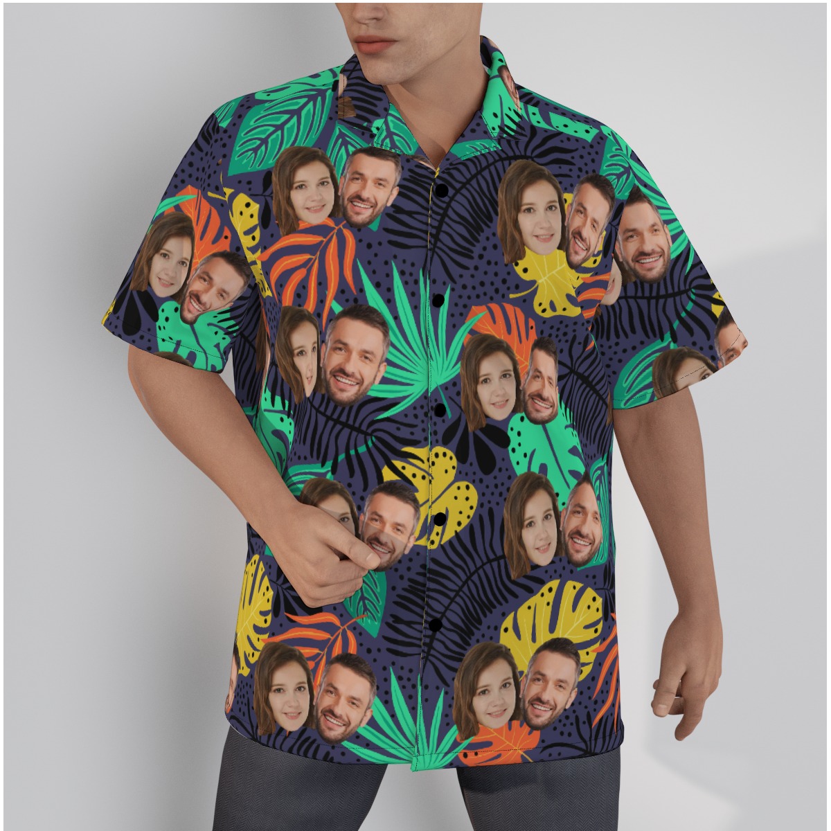 Tropical Leaf Hawaiian Shirt With Custom Couple Faces - variant image 1